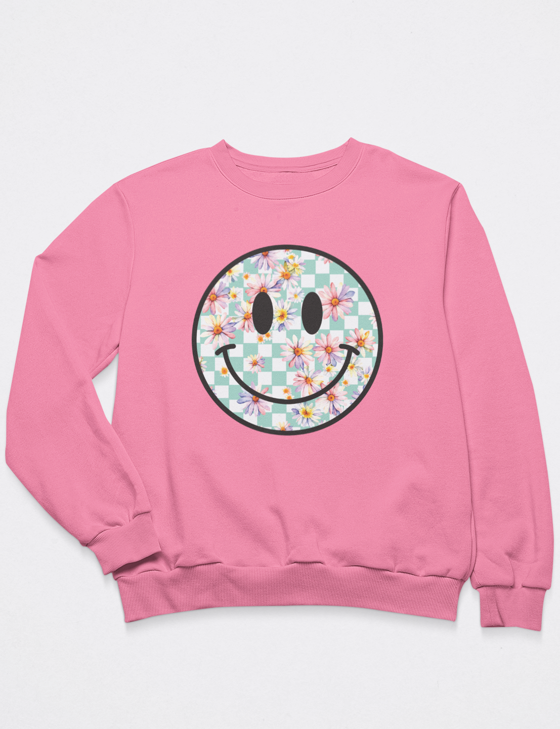 Checkered Smiley with Flowers - DTF Transfer