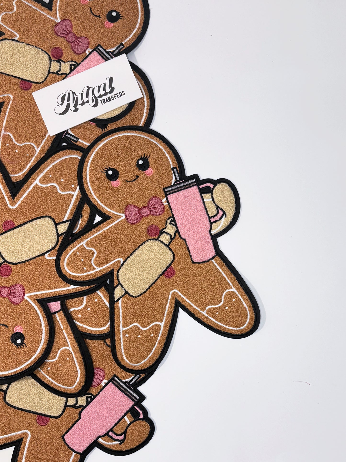 Gingerbread Woman with Pink Crossbody and Tumbler - Chenille Patch