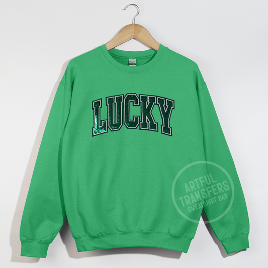 Lucky Sequins Patch on Irish Green Crewneck Sweatshirt