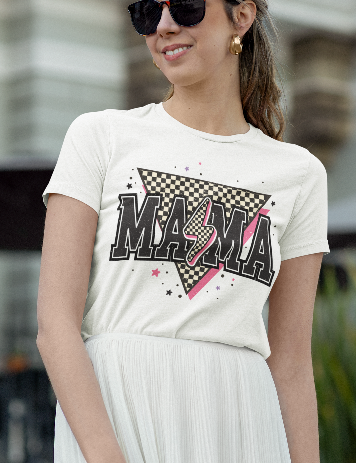 Mama Black & White Checkered Triangle - DTF Transfer