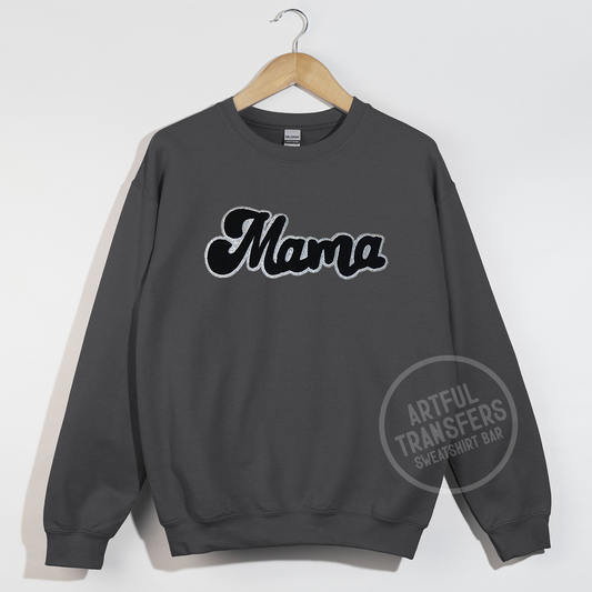 Mama in Black & Silver Patch on Charcoal Crewneck Sweatshirt
