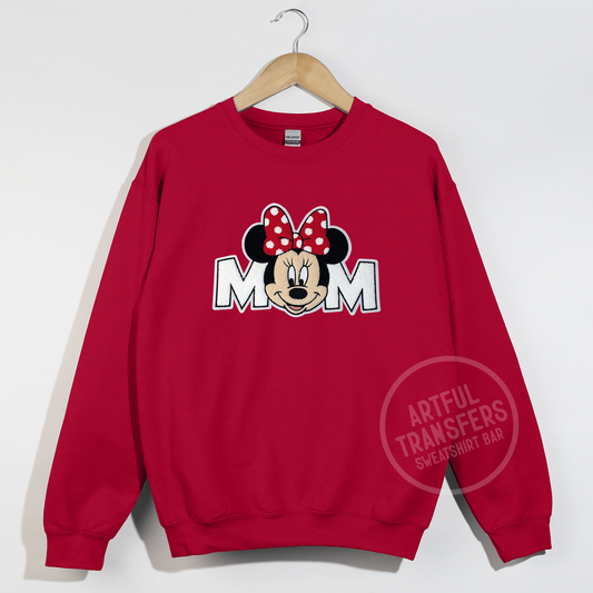 Minnie MOM Patch on Cherry Red Crewneck Sweatshirt
