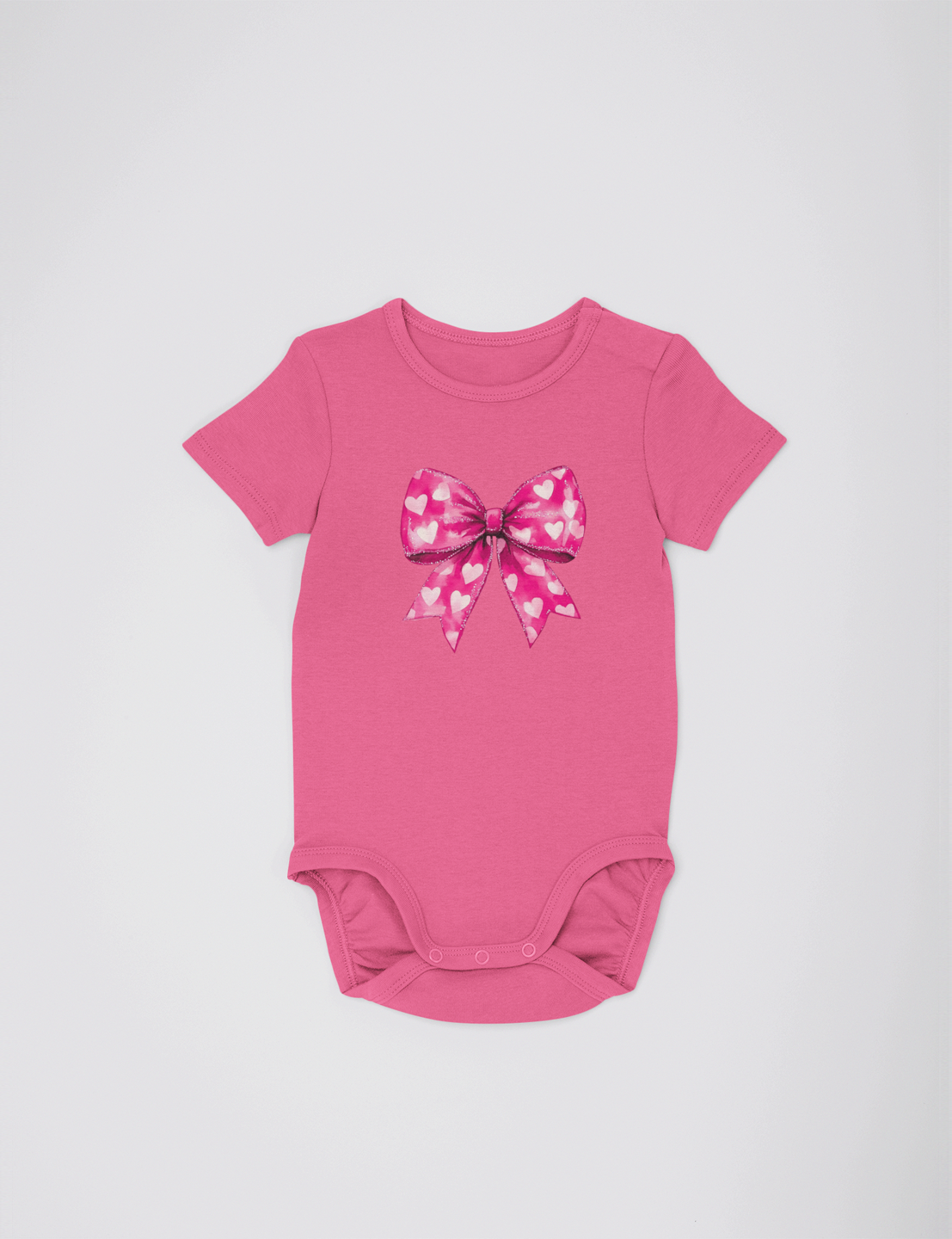 Pink Bow with Hearts Pattern - Baby Size - DTF Transfer