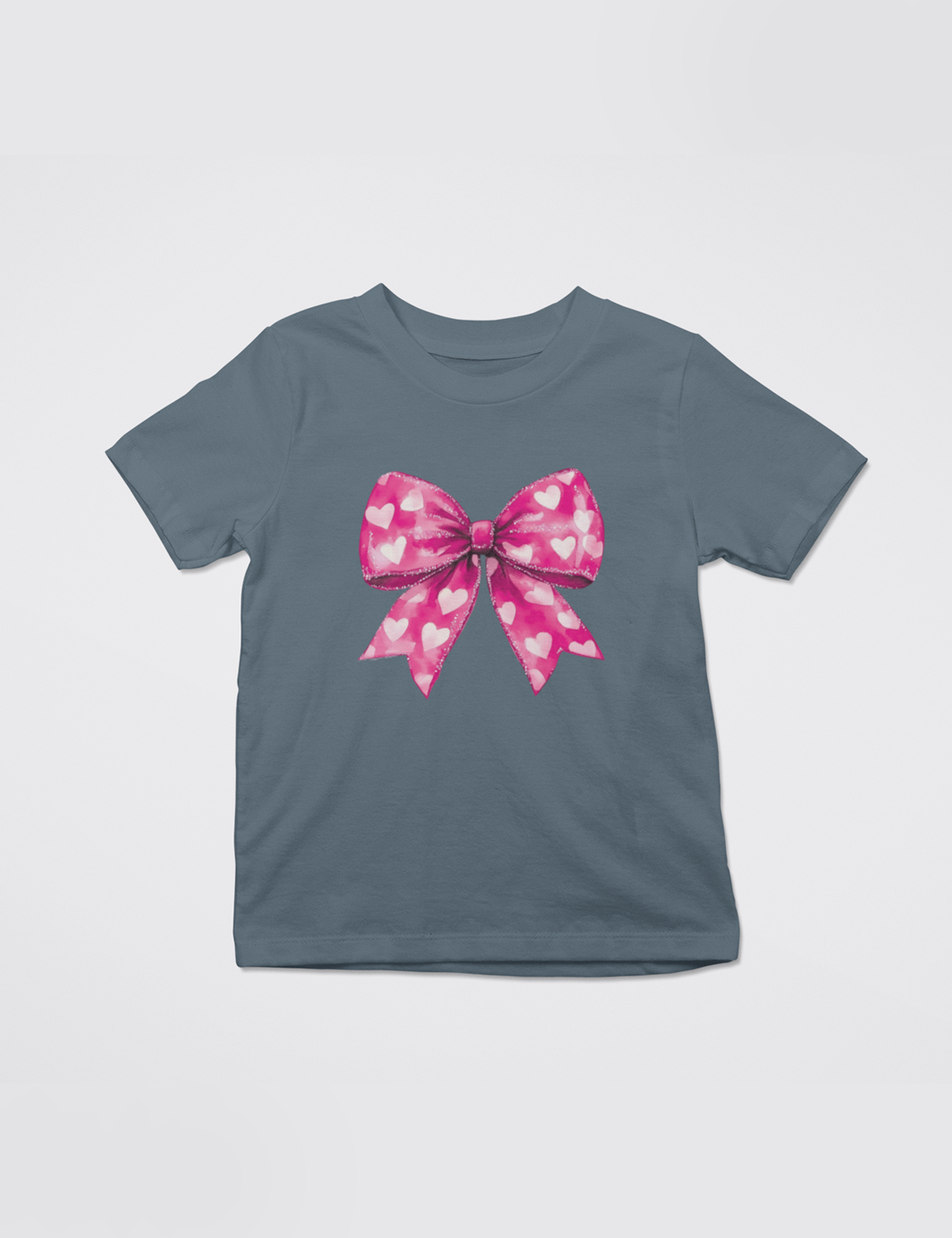 Pink Bow with Hearts Pattern - Youth Size - DTF Transfer