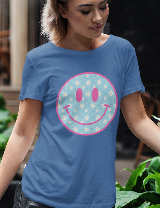 Pink Smiley with Floral Pattern - DTF Transfer