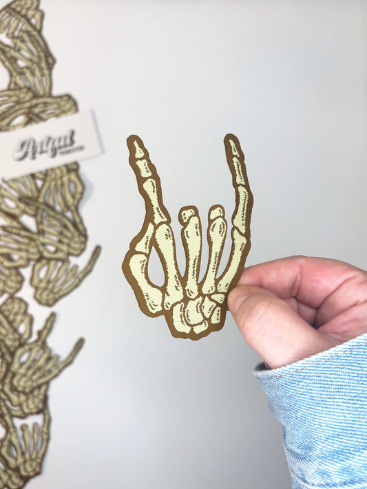 Skeleton Sign Of The Horns in Beige - Iron-on Patch