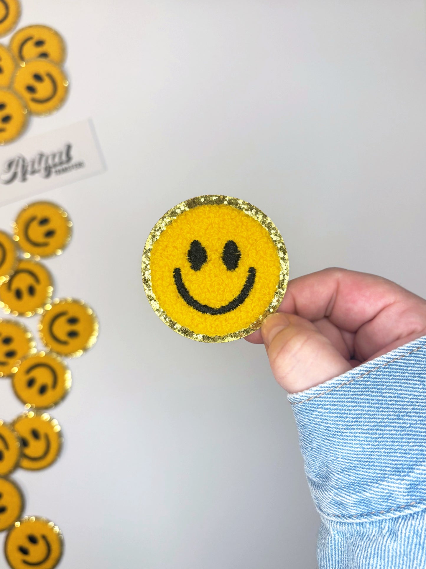 Smiley Chenille Patch in Yellow - Chenille Patch