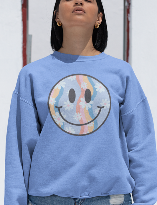 Smiley with Colorful Wavy Pattern & Flowers - DTF Transfer