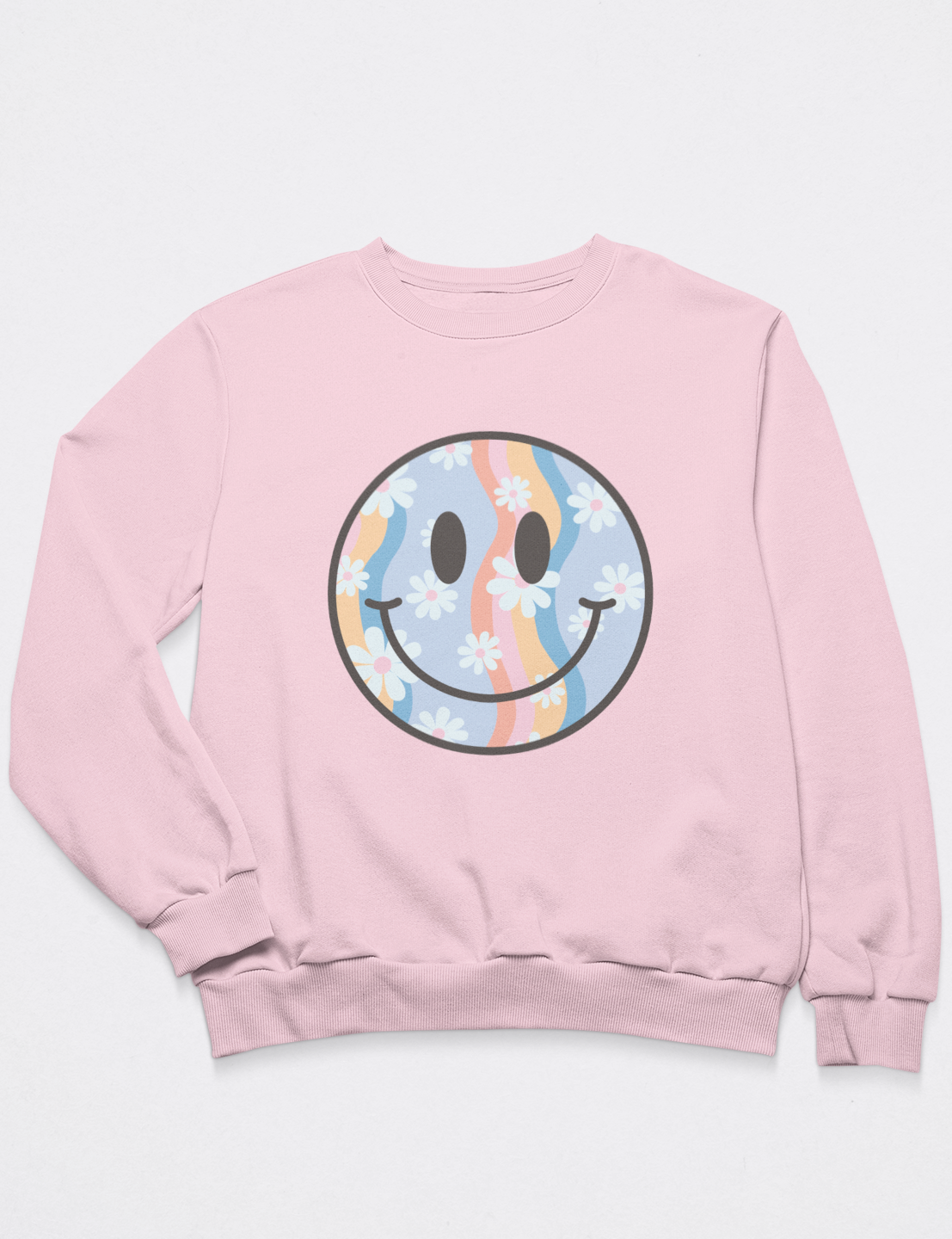 Smiley with Colorful Wavy Pattern & Flowers - DTF Transfer