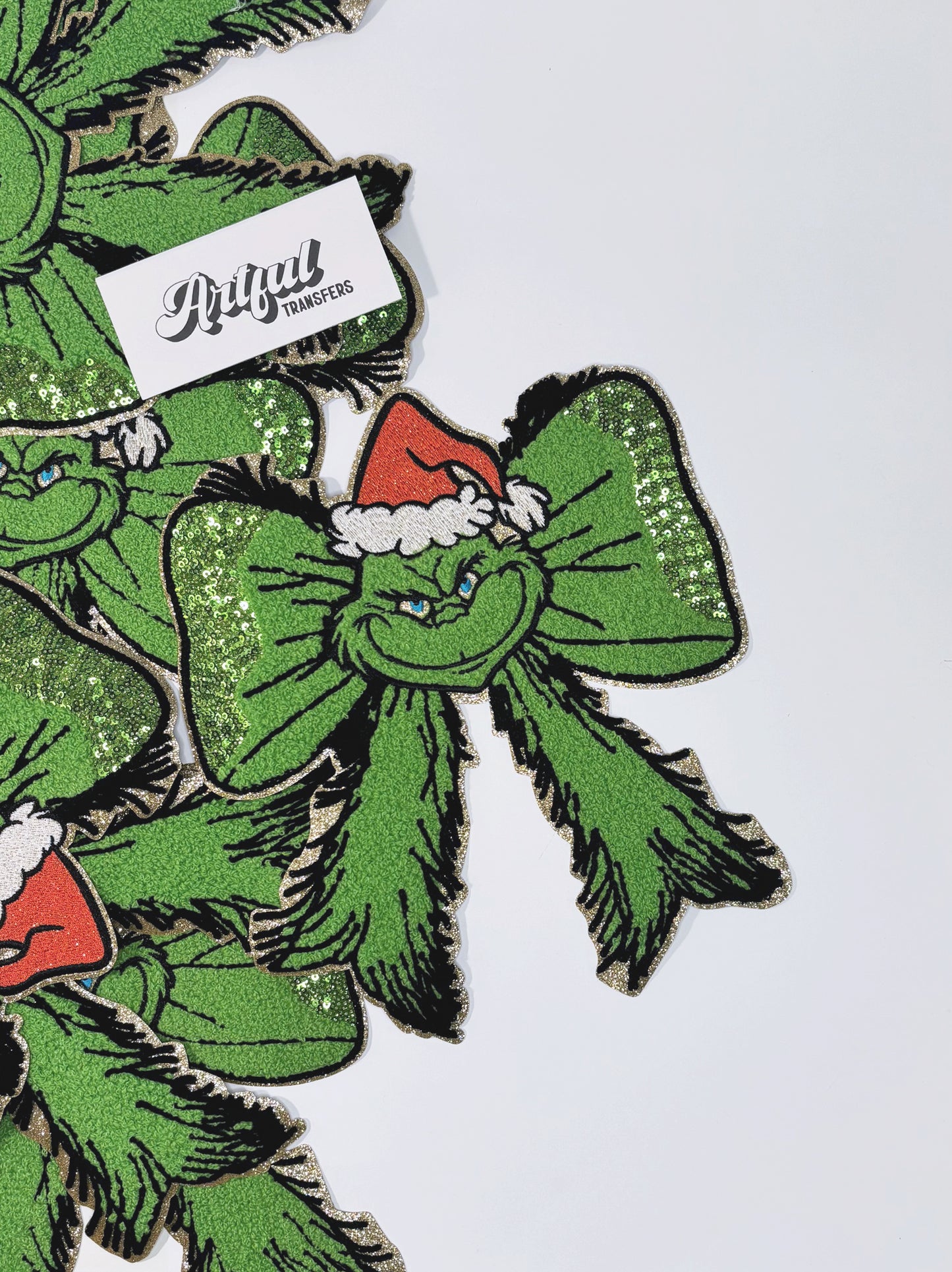 The Grinch Bow - Chenille Patch with Sequins Detail