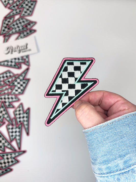 Checkered Bolt in Black & White - Iron-on Patch