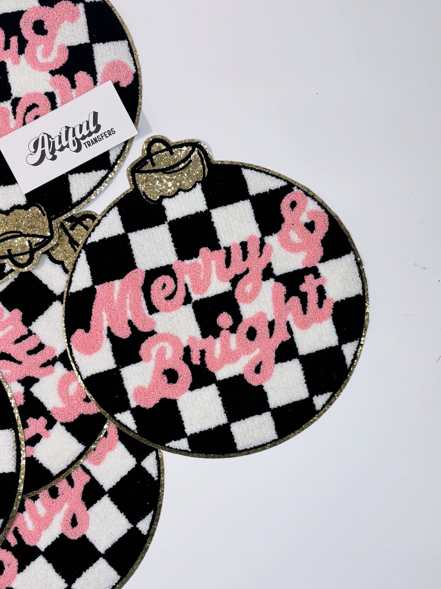 Merry & Bright Checkered Ornament - Chenille Patch