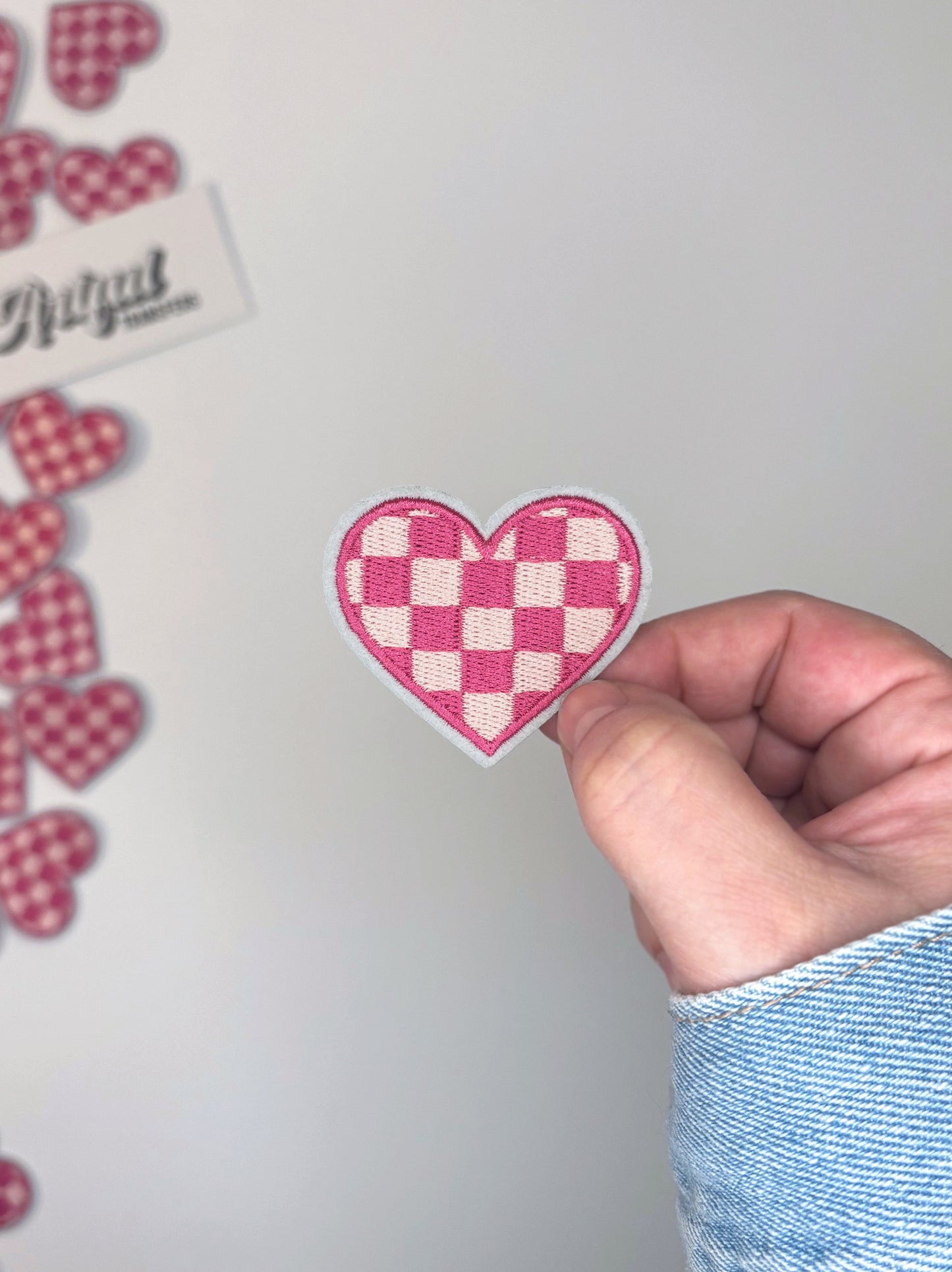 Checkered Heart in Dark & Light Pink - Iron-on Patch