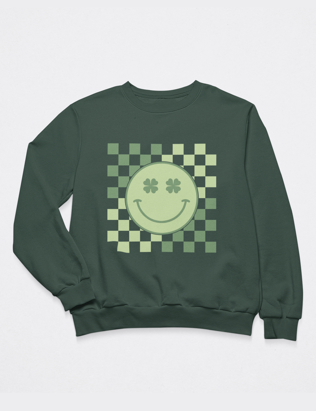 Clover-Eyed Smiley with Checkered Pattern - DTF Transfer