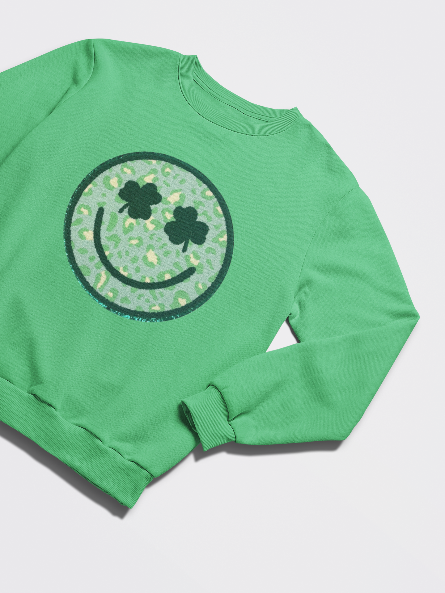 Clover-Eyed Smiley with Leopard Print - Chenille Patch