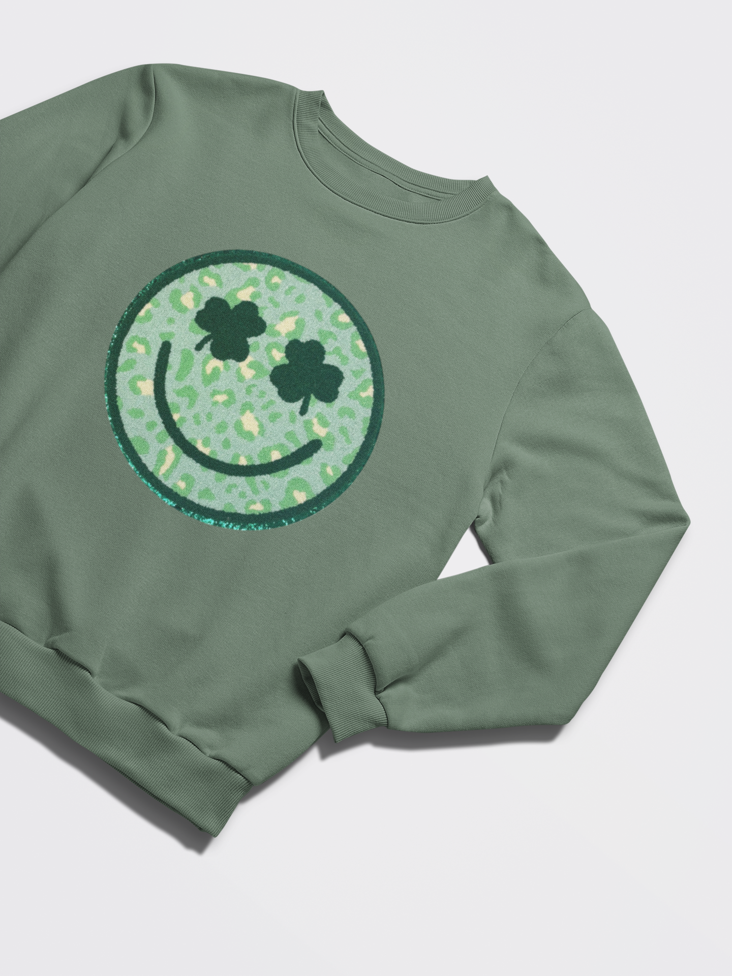 Clover-Eyed Smiley with Leopard Print - Chenille Patch