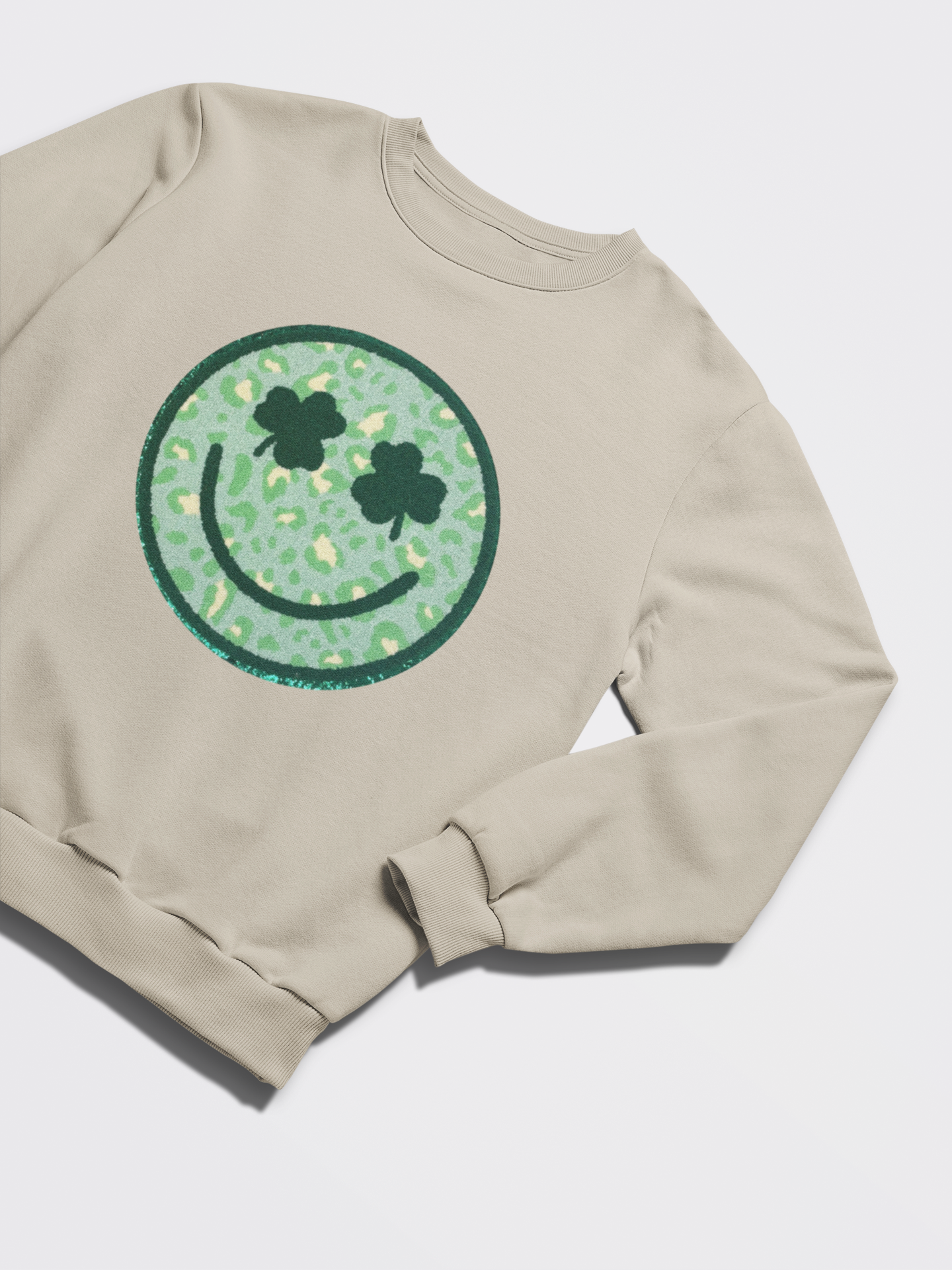 Clover-Eyed Smiley with Leopard Print - Chenille Patch