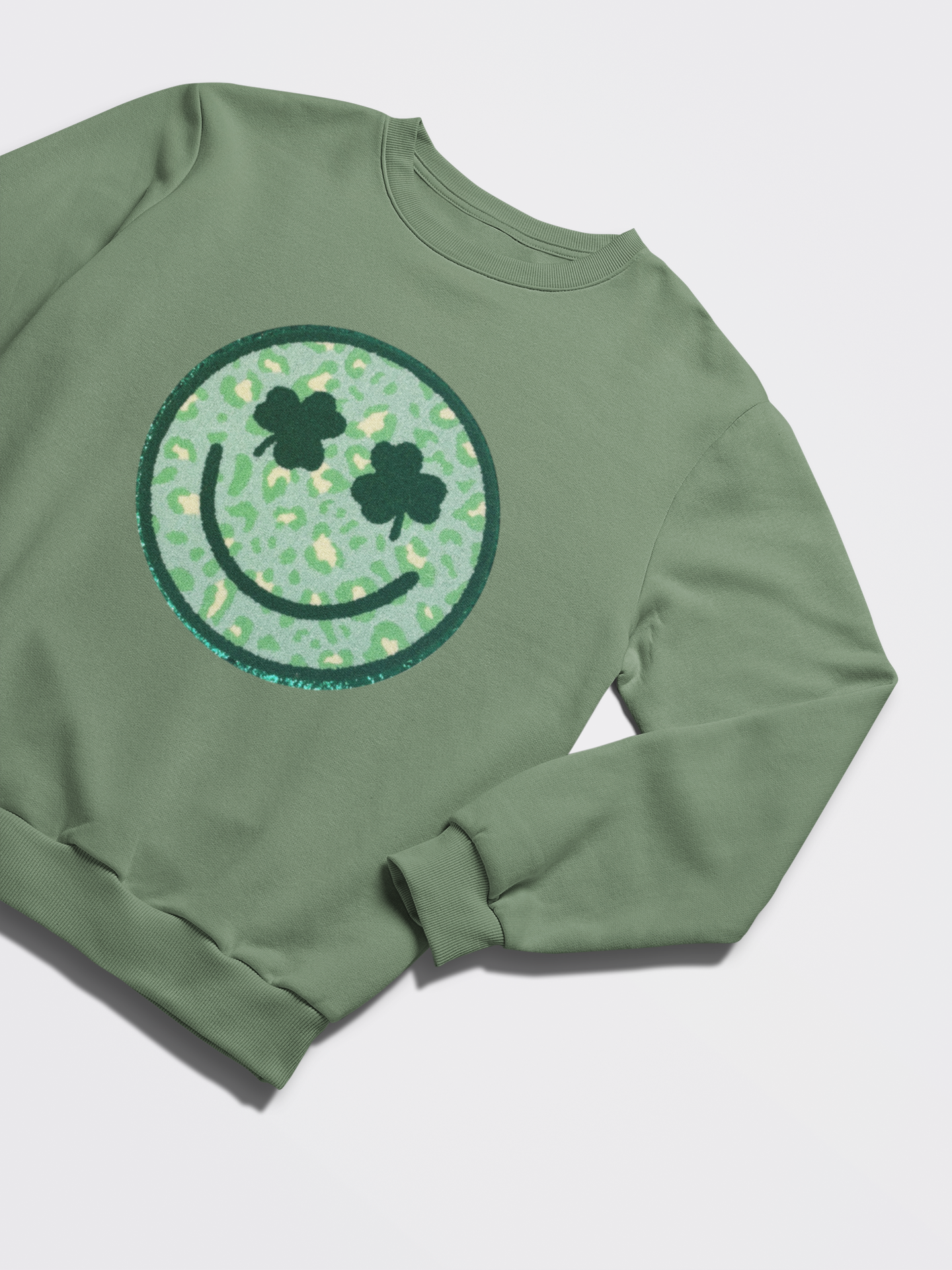 Clover-Eyed Smiley with Leopard Print - Chenille Patch