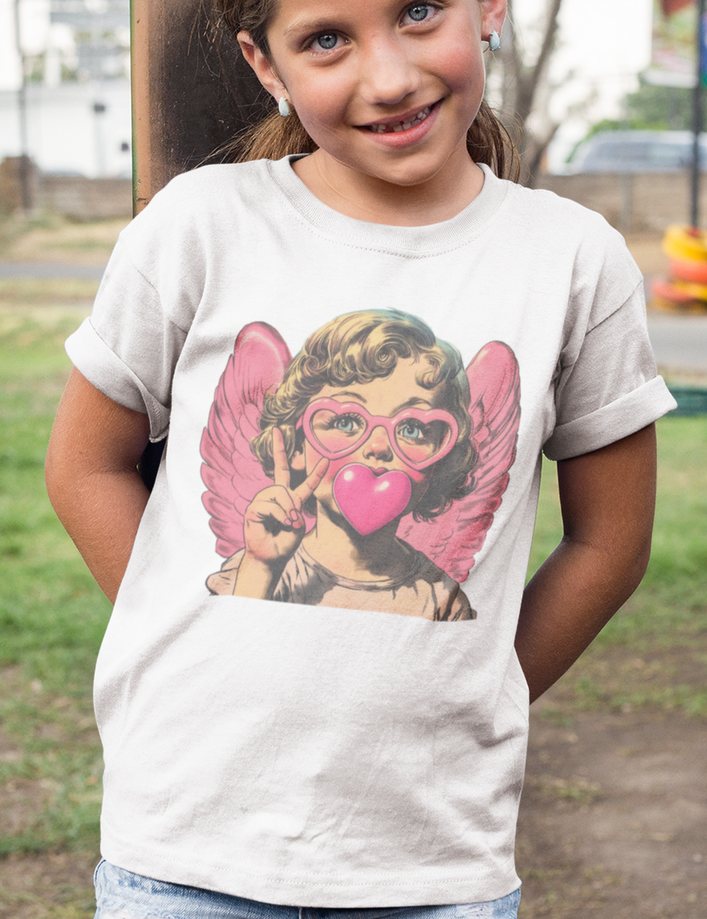 Cupid with Heart-Shaped Bubblegum - Youth Size - DTF Transfer