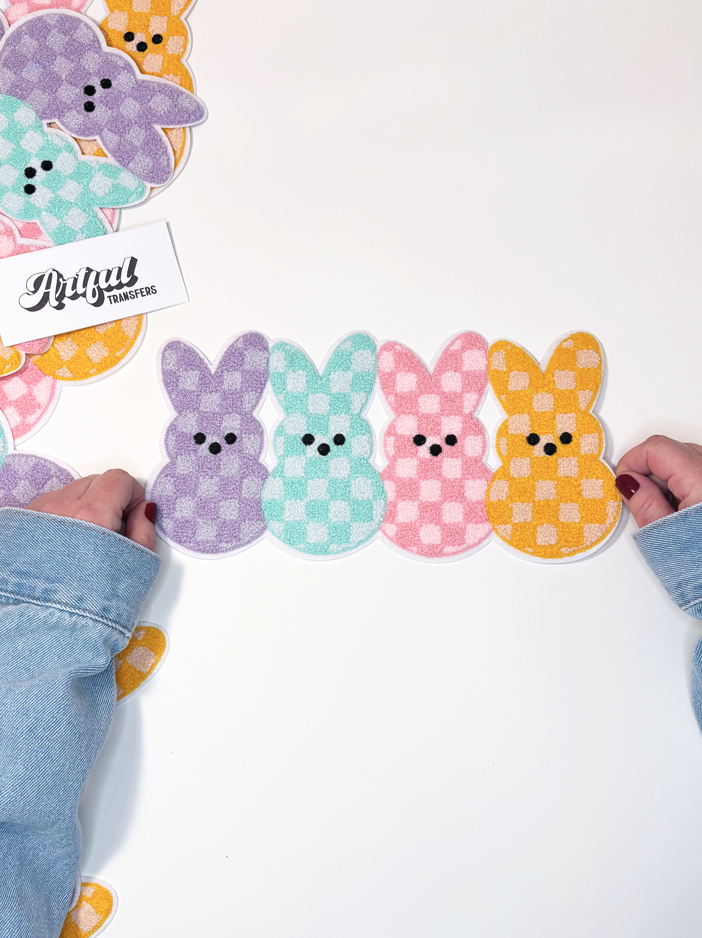 Four Checkered Bunnies - Chenille Patch