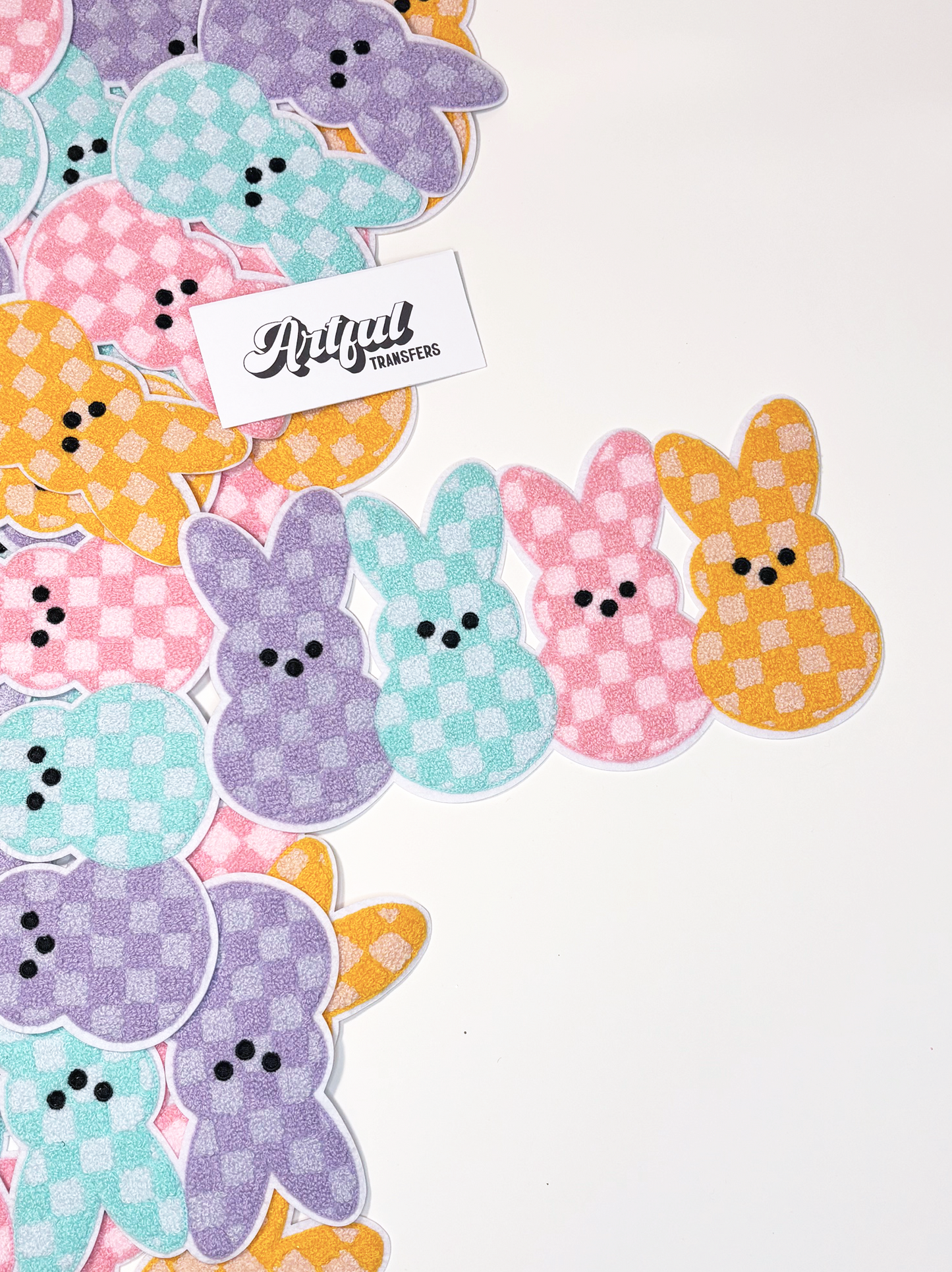 Four Checkered Bunnies - Chenille Patch