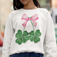 Four Leaf Clovers with Pink Bow - DTF Transfer