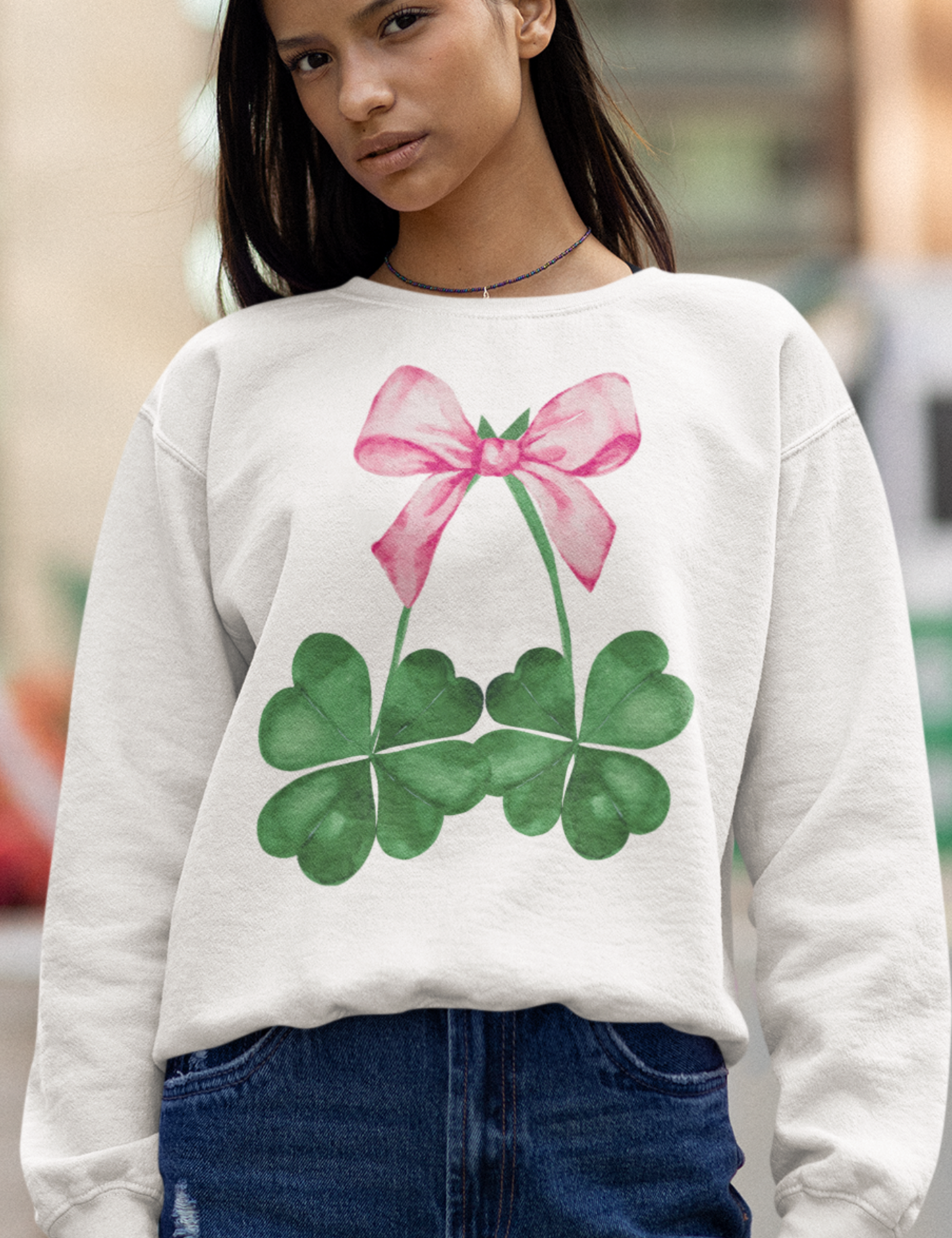 Four Leaf Clovers with Pink Bow - DTF Transfer