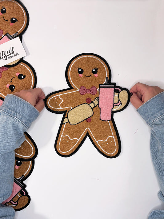 Gingerbread Woman with Pink Crossbody and Tumbler - Chenille Patch