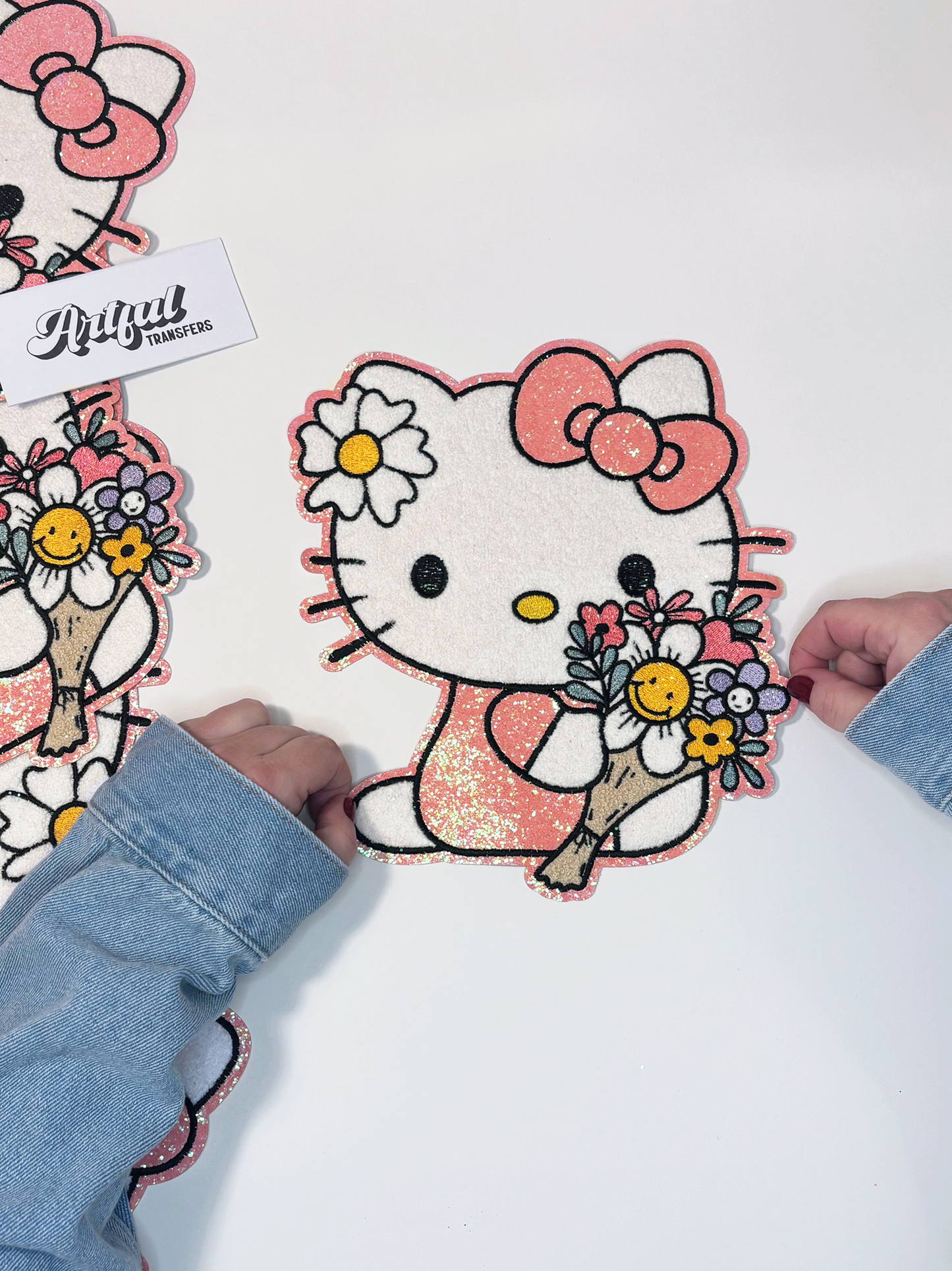 Hello Kitty with Flower Bouquet - Chenille Patch with Embroidery Details