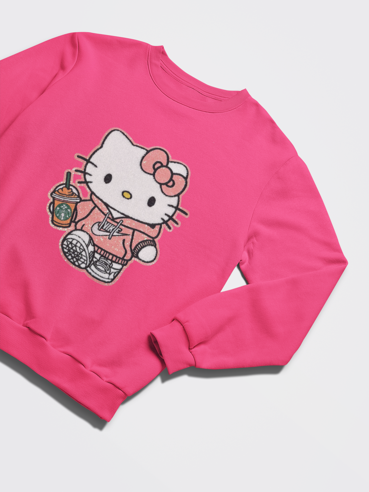 Hello Kitty with Cup & Sweatshirt - Chenille Patch with Glitter Details