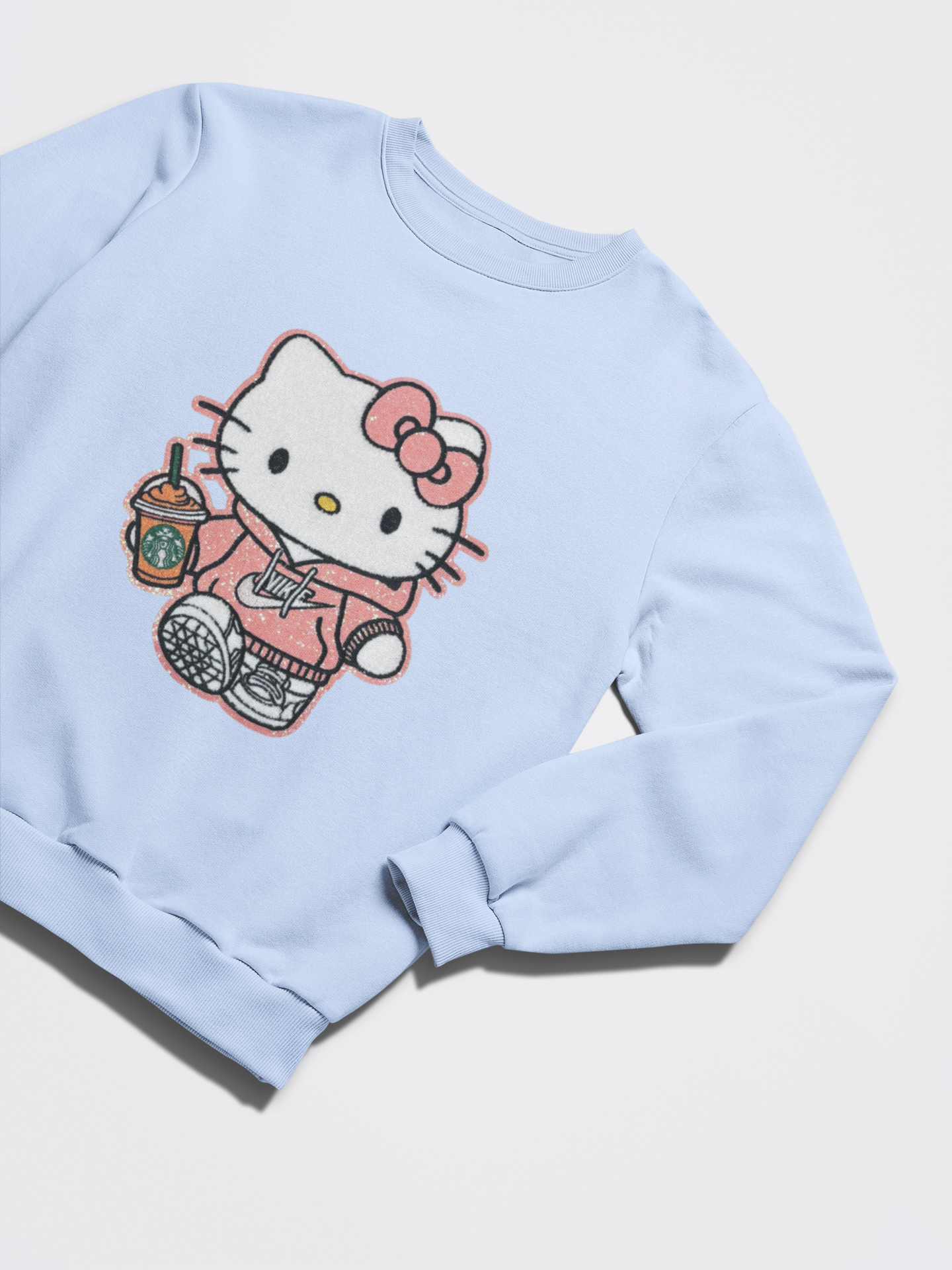 Hello Kitty with Cup & Sweatshirt - Chenille Patch with Glitter Details