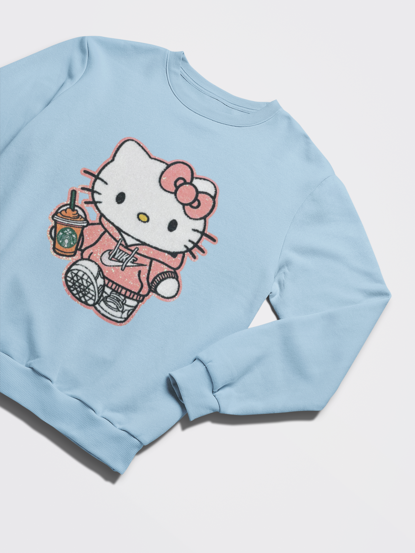 Hello Kitty with Cup & Sweatshirt - Chenille Patch with Glitter Details