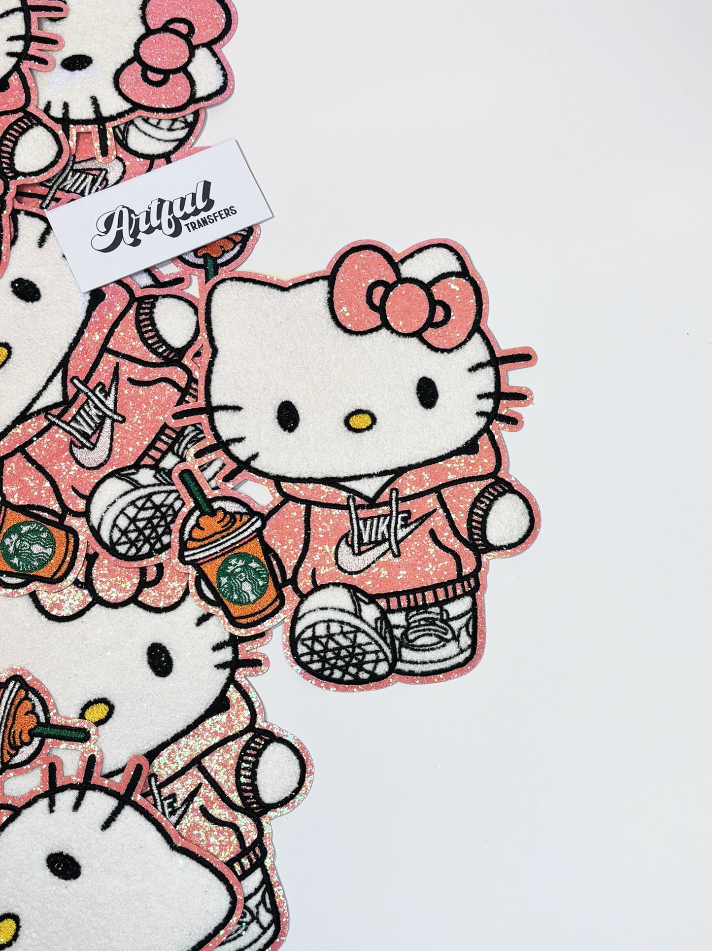 Hello Kitty with Cup & Sweatshirt - Chenille Patch with Glitter Details