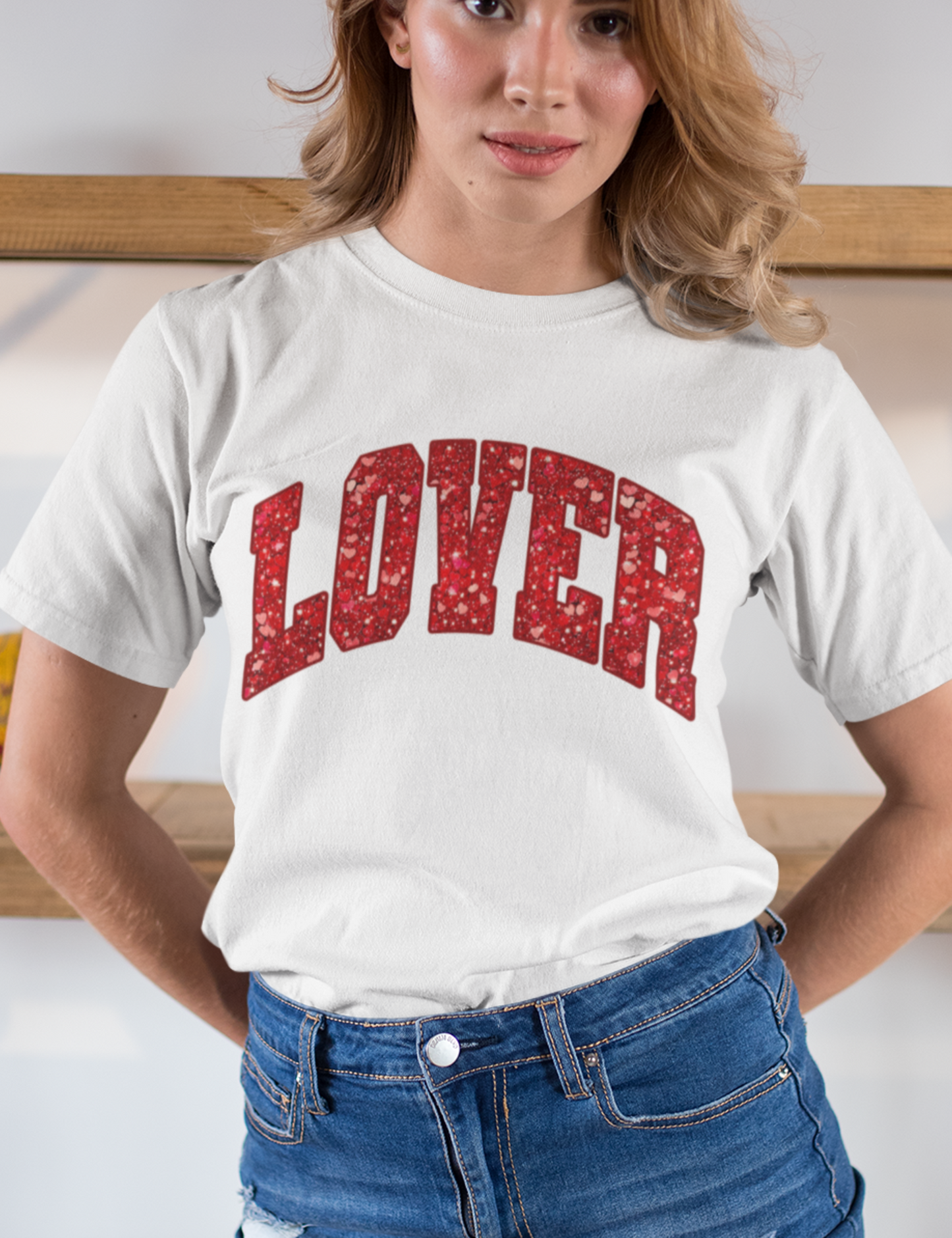 Lover in Faux Heart-Shaped Sequins - DTF Transfer