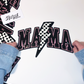 Mama with Black & White Checkered Bolt - Sequins Patch with Chenille Detail