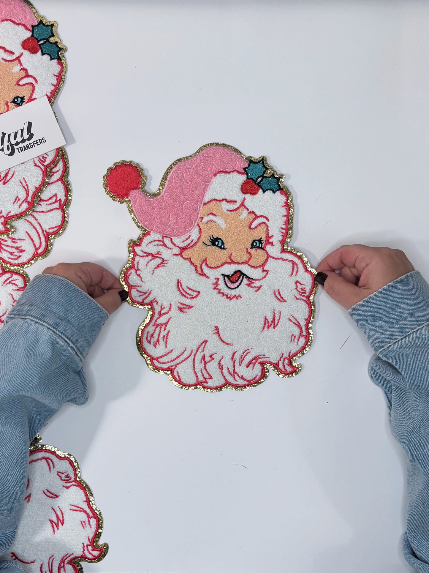 Pink Retro Santa - Chenille Patch