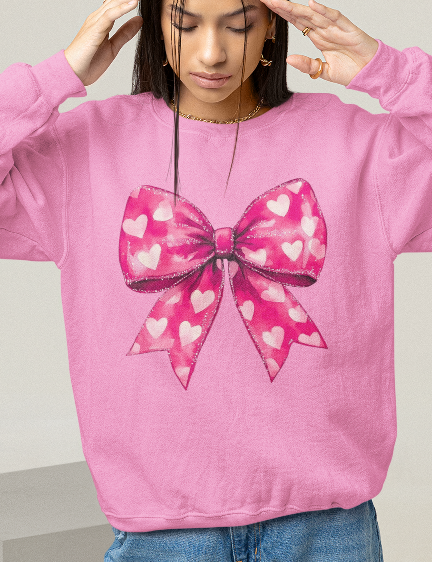 Pink Bow with Hearts Pattern - DTF Transfer