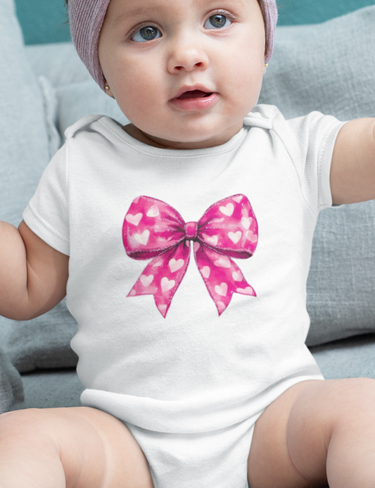 Pink Bow with Hearts Pattern - Baby Size - DTF Transfer