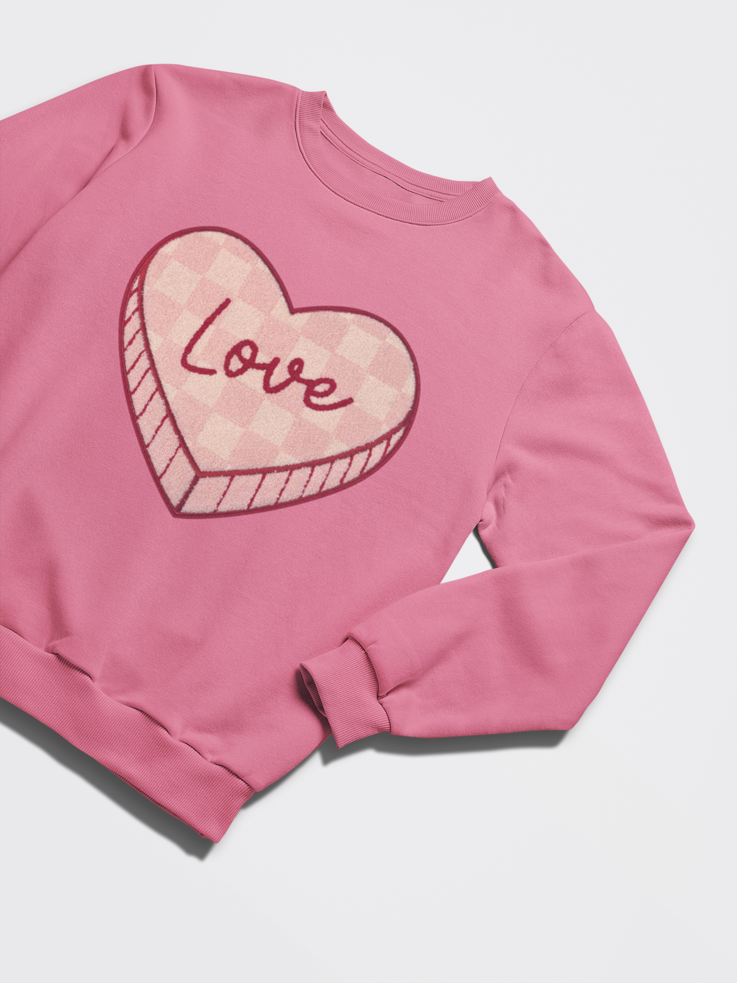 Checkered Pink Love Candy Heart - Chenille Patch with Embroidery Detail