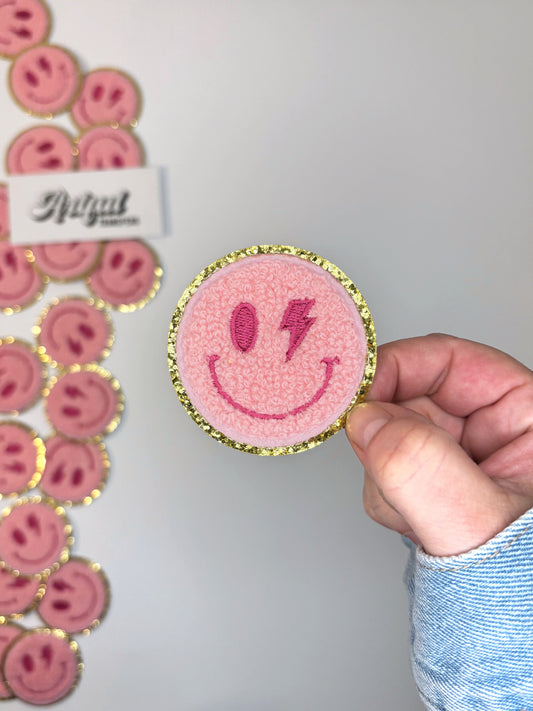 Smiley with Bolt Eye - Chenille Patch