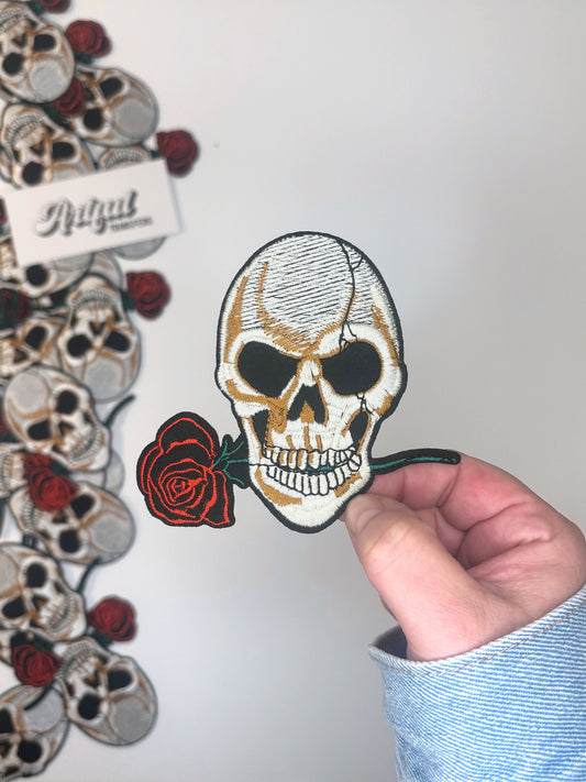 Skull with Rose in Mouth - Iron-on Patch