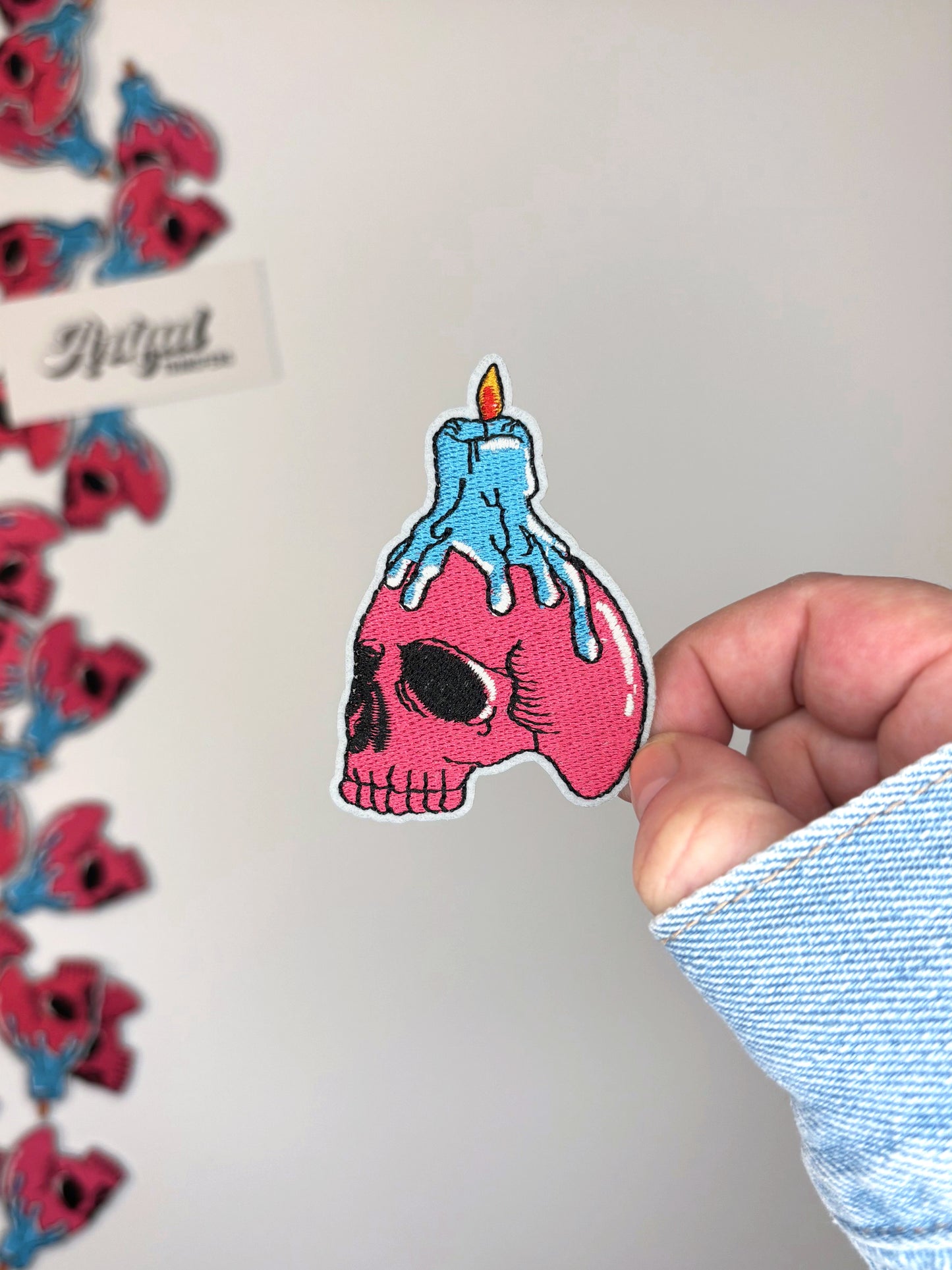 Melting Candle on Pink Skull - Iron-on Patch