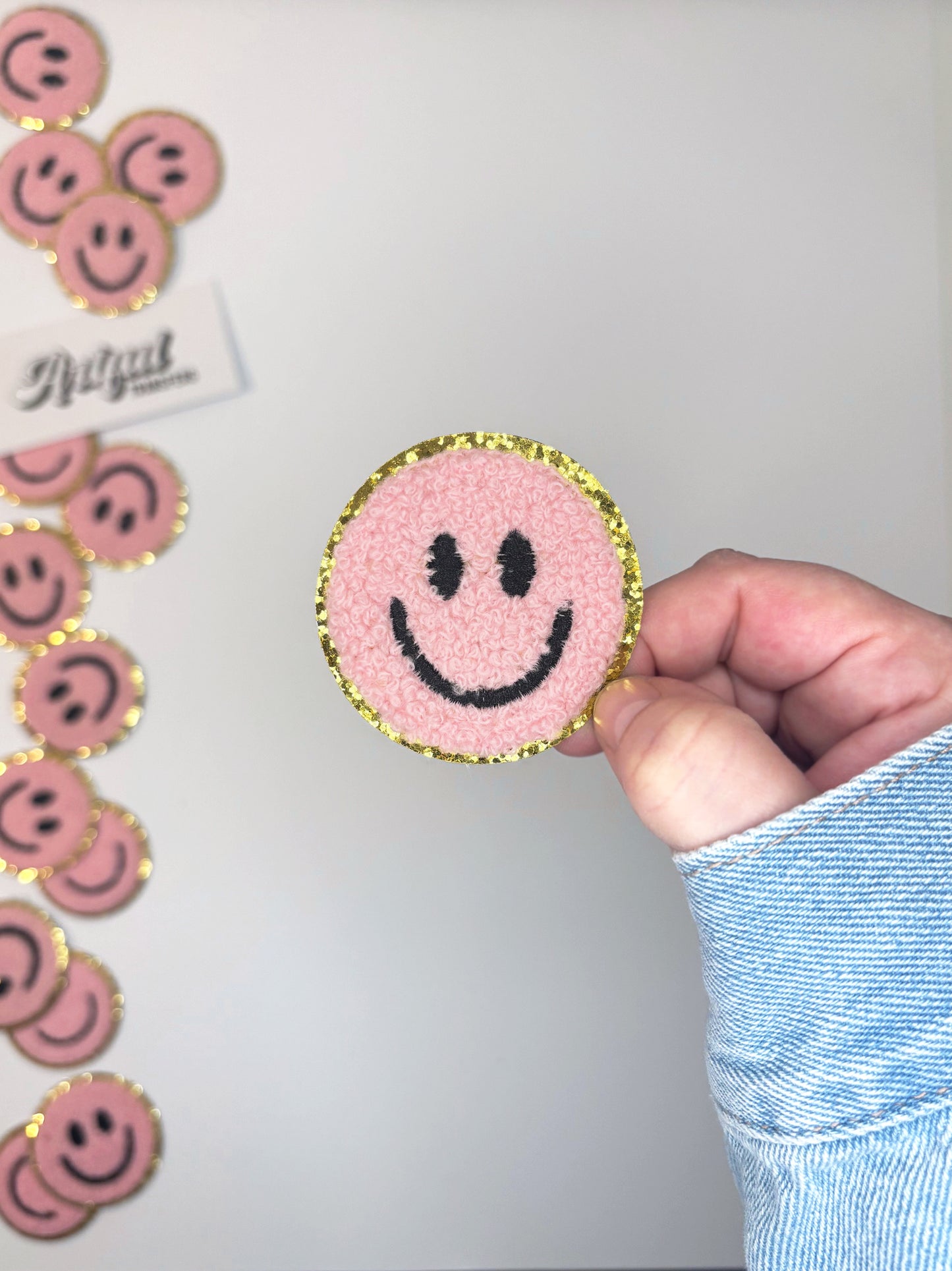 Smiley Chenille Patch in Pink - Chenille Patch