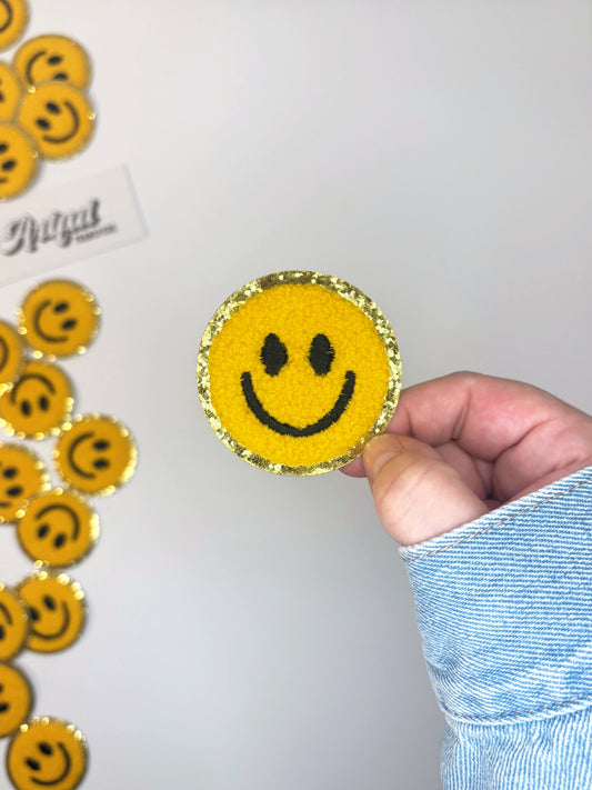 Smiley Chenille Patch in Yellow - Chenille Patch