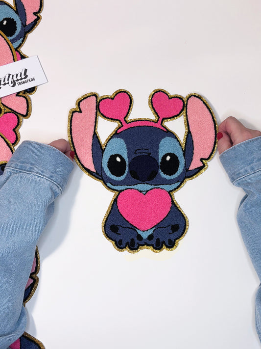 Stitch with Pink Heart - Chenille Patch