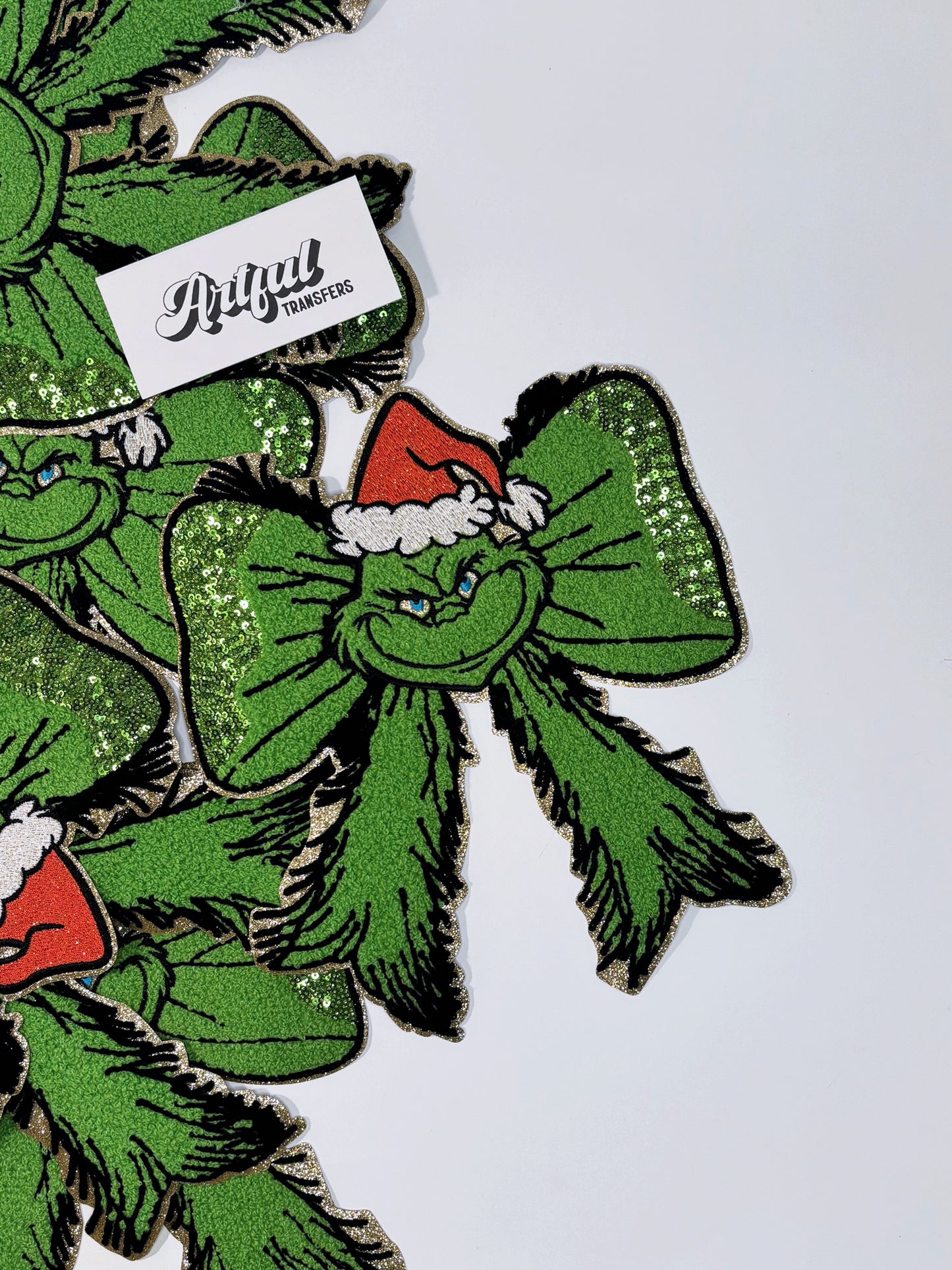 The Grinch Bow - Chenille Patch with Sequins Detail