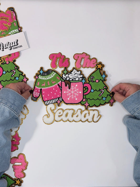 Tis The Season in Pink and Green - Chenille Patch